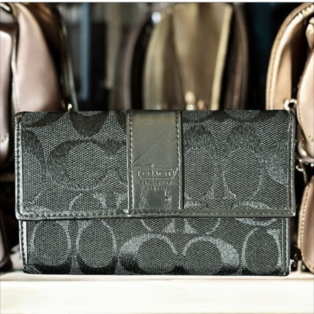 Coach Black Monogram Wallet w/ with flaws as seen in photos.